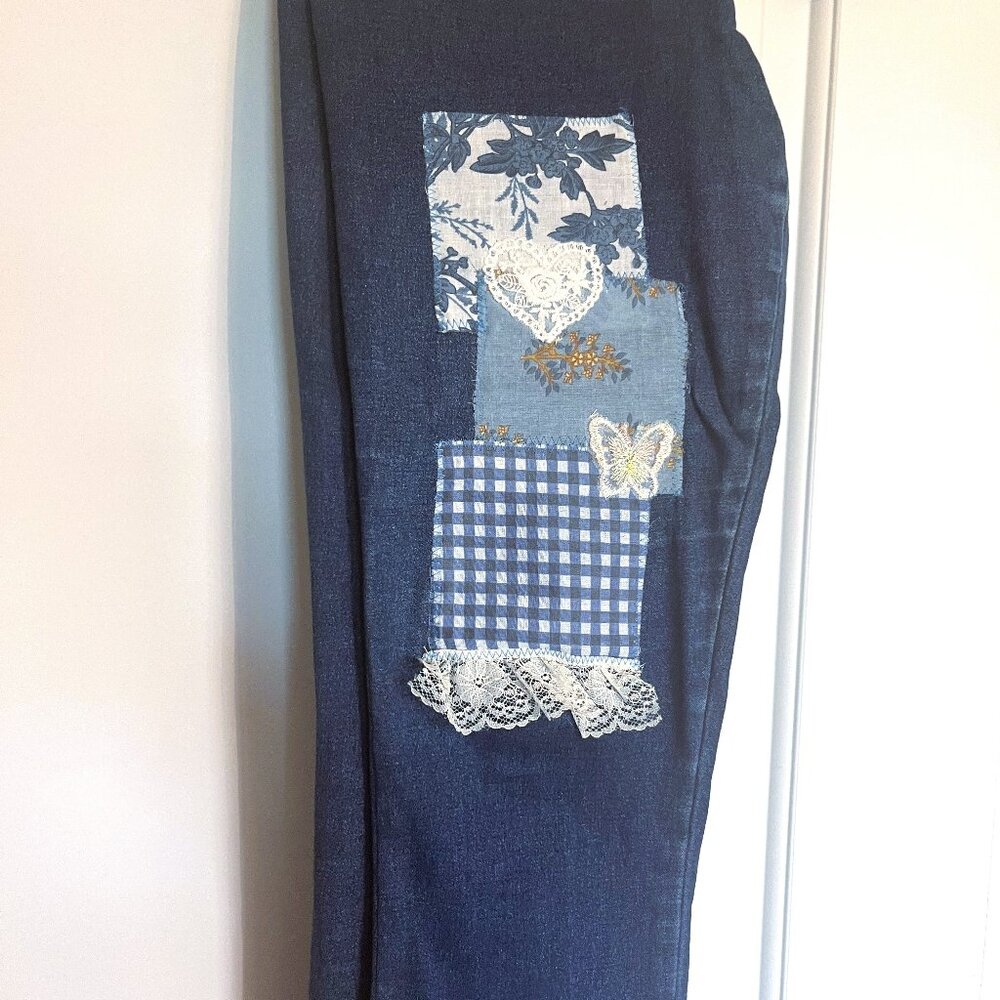 Venezia Stretch Patchwork Lace Jeans – Size 14 – Blue – Custom Design